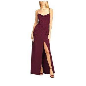 Sachin & Babi Paulina Gown Deep Wine Spaghetti Strap Slit Formal Dress Size XS 0